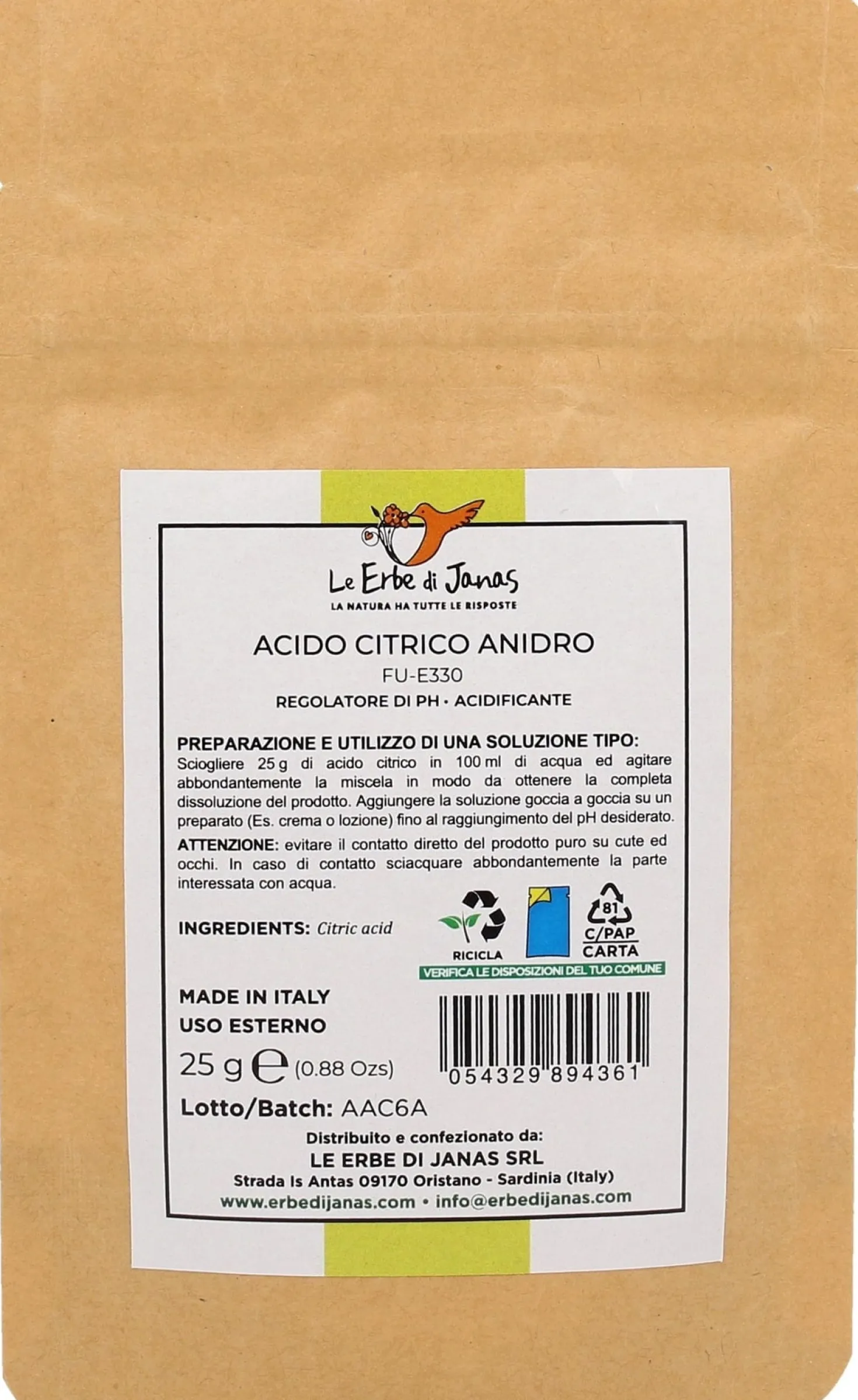 Acido Citrico Anidro, 25 g
