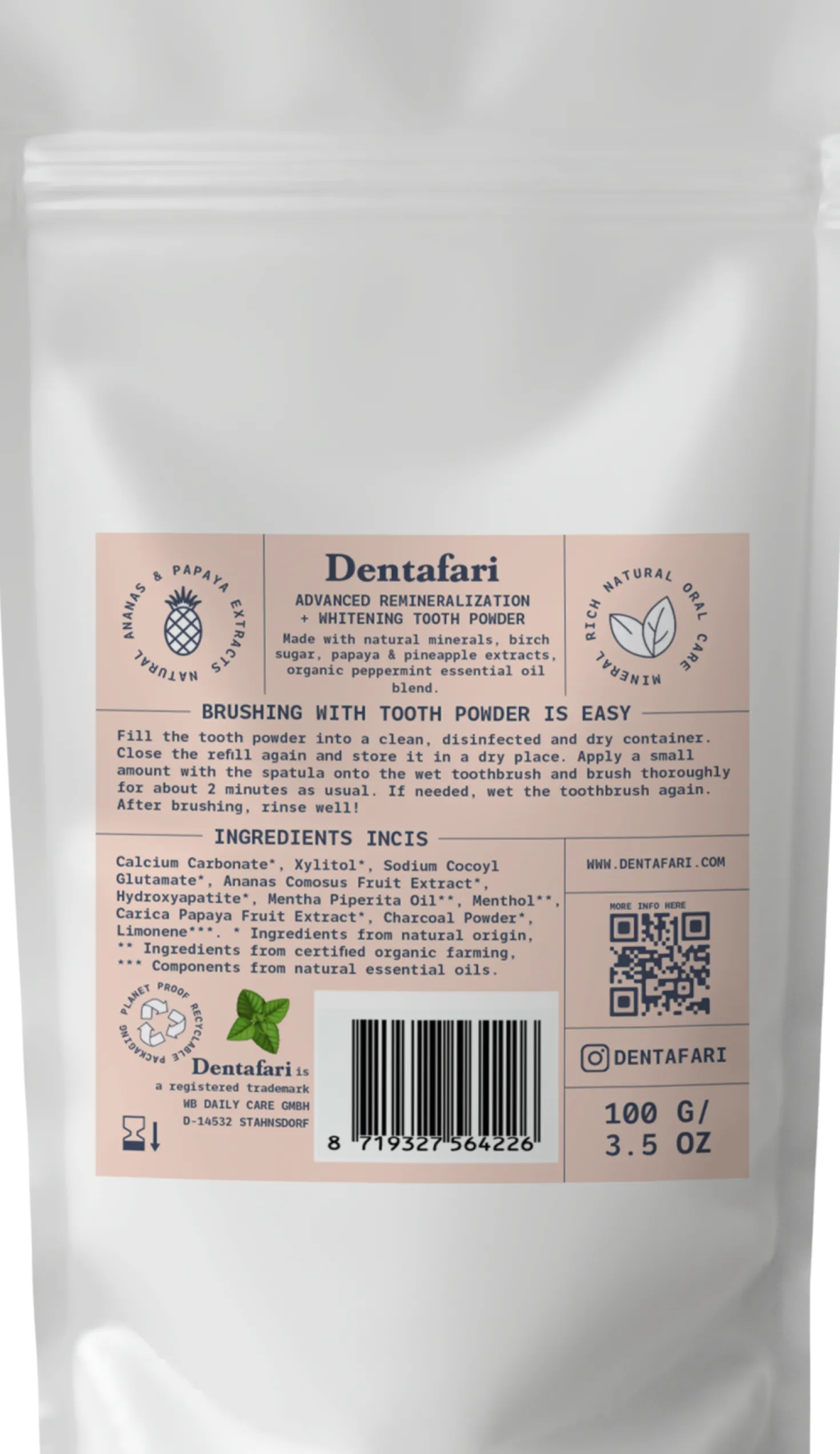 Advanced Remineralization & Whitening Tooth Powder Crisp Mint, 100 g