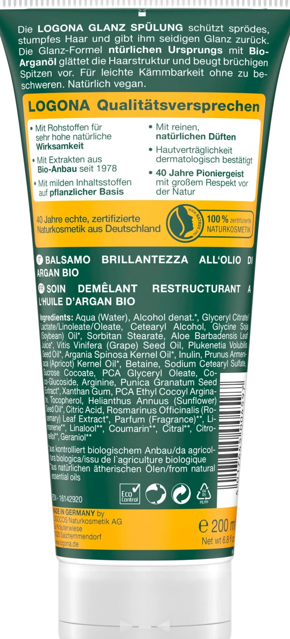 Balsamo Brillantezza Bio Olio di Argan, 200 ml