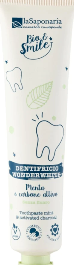 Bio&Smile - Dentifricio WonderWhite Menta e Carbone Attivo, 75 ml