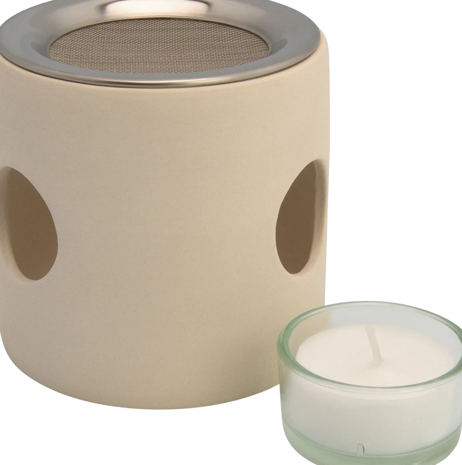 Bruciatore di Incenso a Cilindro Beige con Setaccio