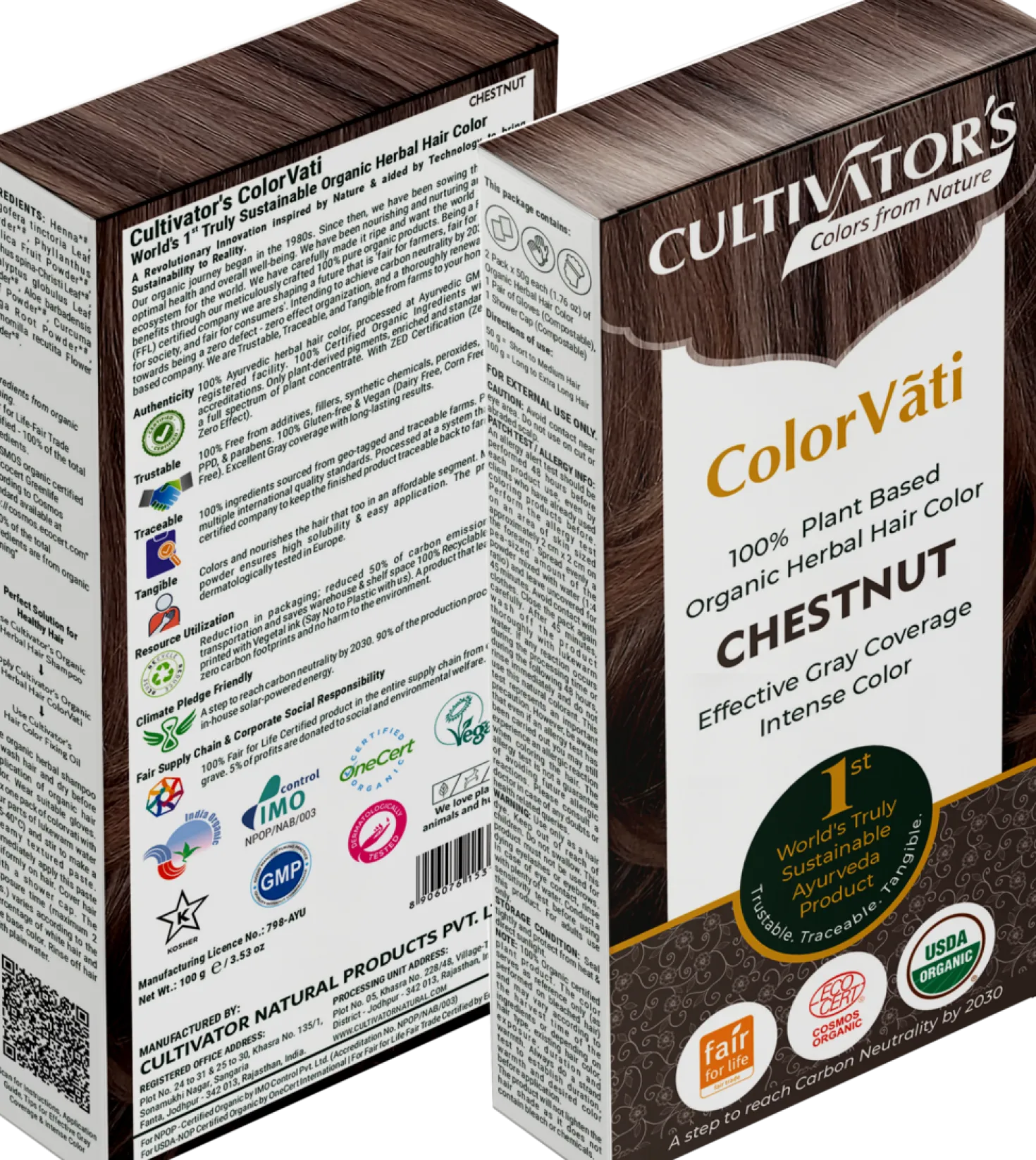 ColorVãti Organic Herbal Hair Color - 15 Chestnut, 100 g