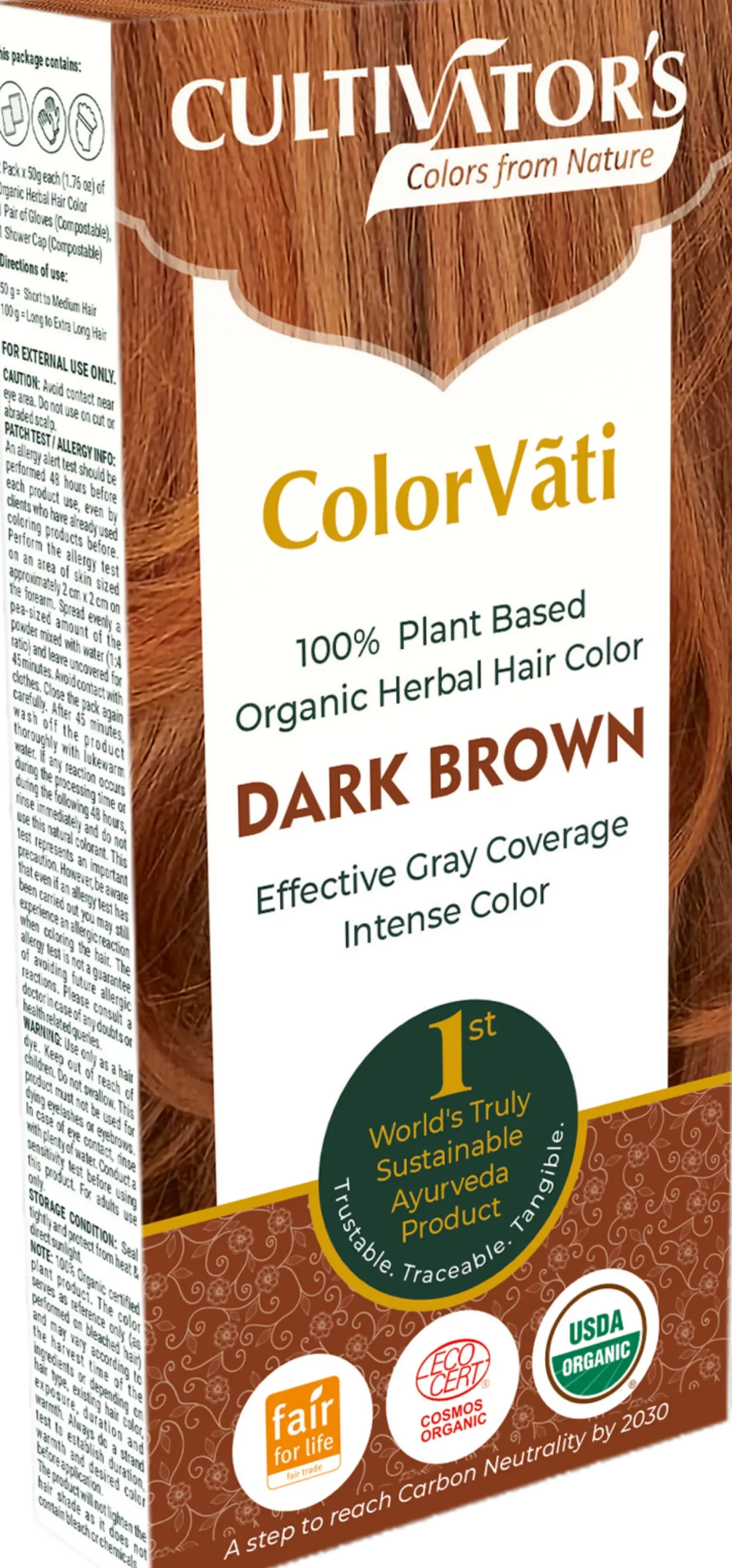 ColorVãti Organic Herbal Hair Color - 08 Dark Brown, 100 g