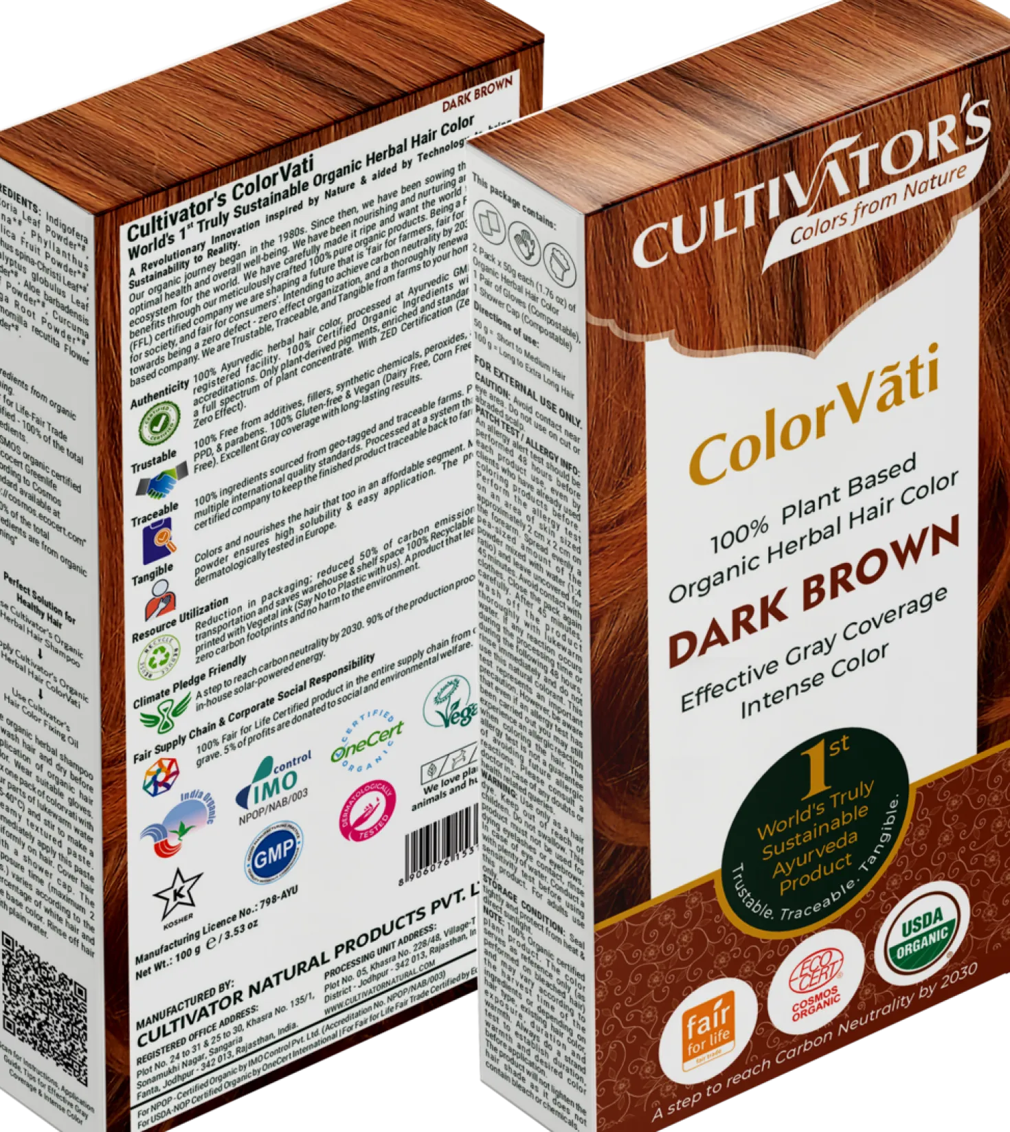 ColorVãti Organic Herbal Hair Color - 08 Dark Brown, 100 g
