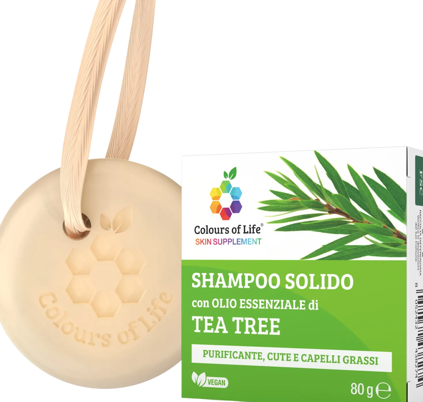 Colours of Life Shampoo Solido al Tea Tree, 80 g