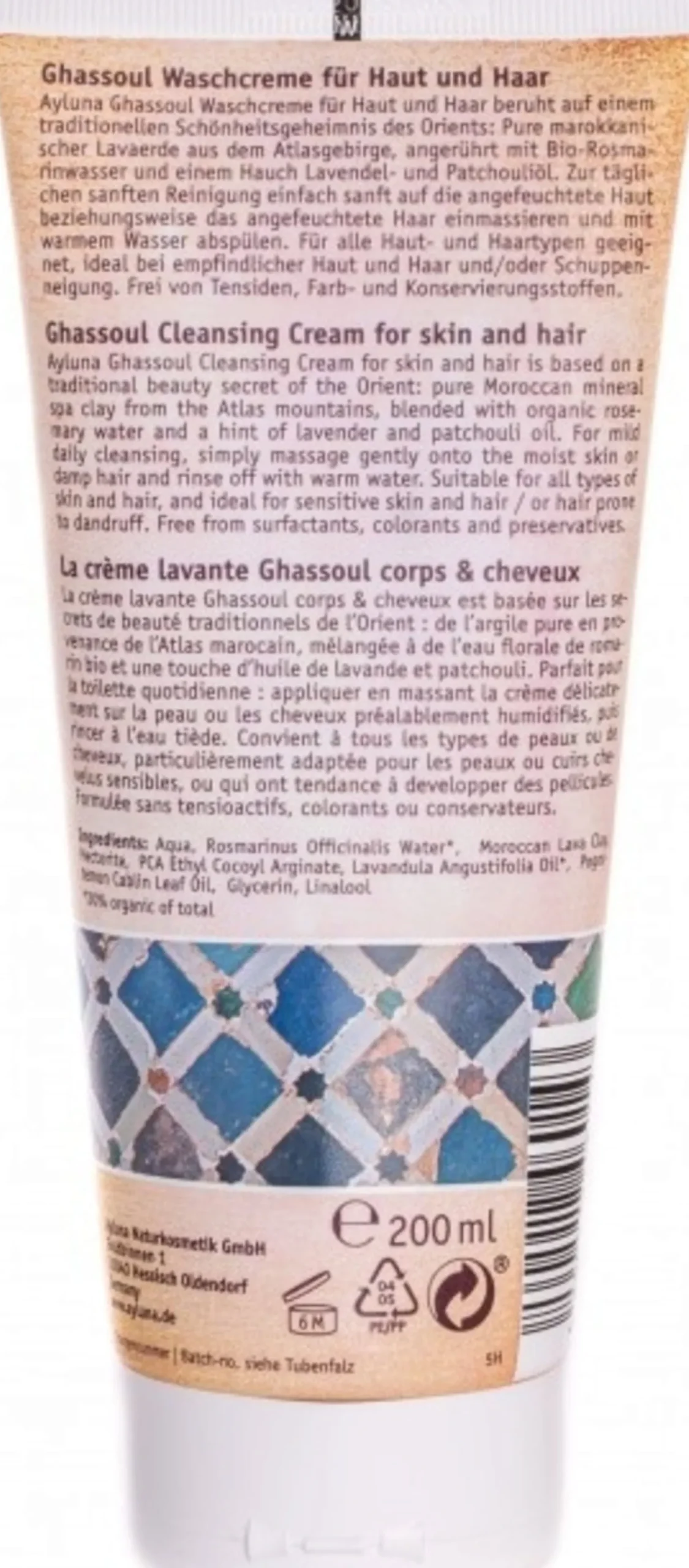 Crema Detergente Ghassoul, 200 ml