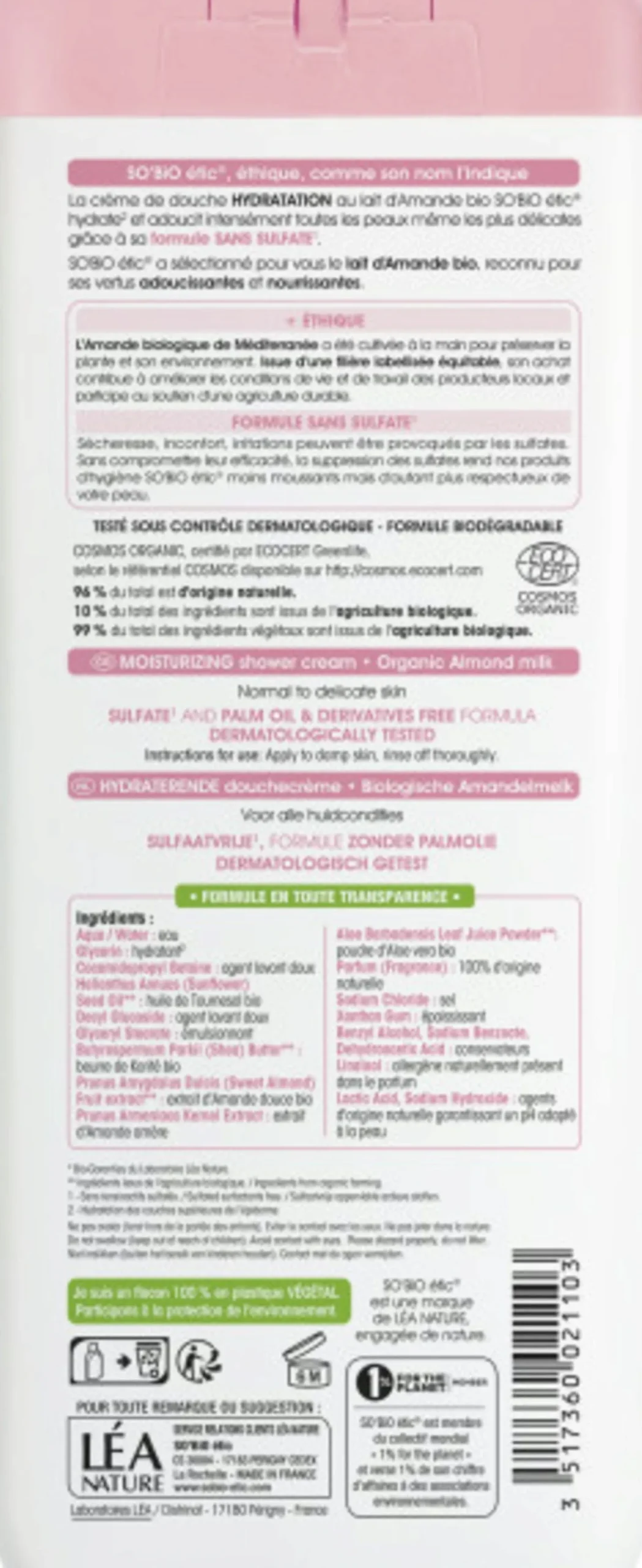 Crema Doccia Idratante al Latte di Mandorle Bio, 650 ml
