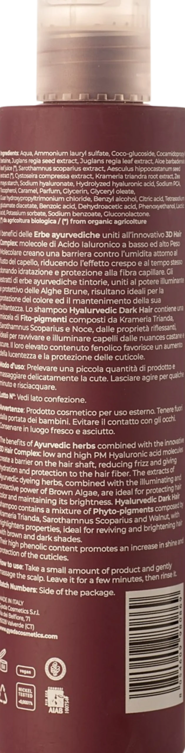 Hyalurvedic Shampoo Riflessante Dark Hair, 200 ml