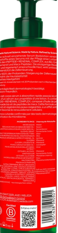 Lozione Corpo Rassodante con Melograno e Peptidi di Maca, 250 ml