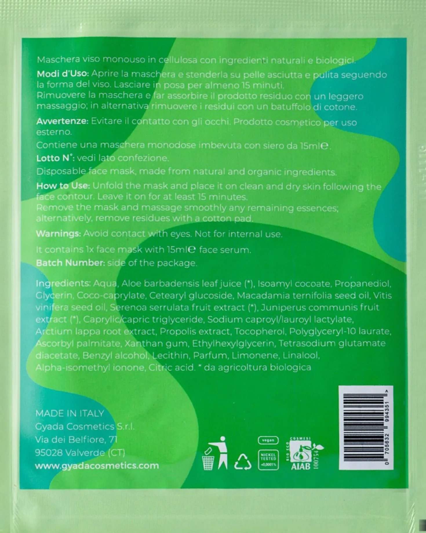 Maschera in Tessuto Purificante Pelli Grasse N.6, 15 ml