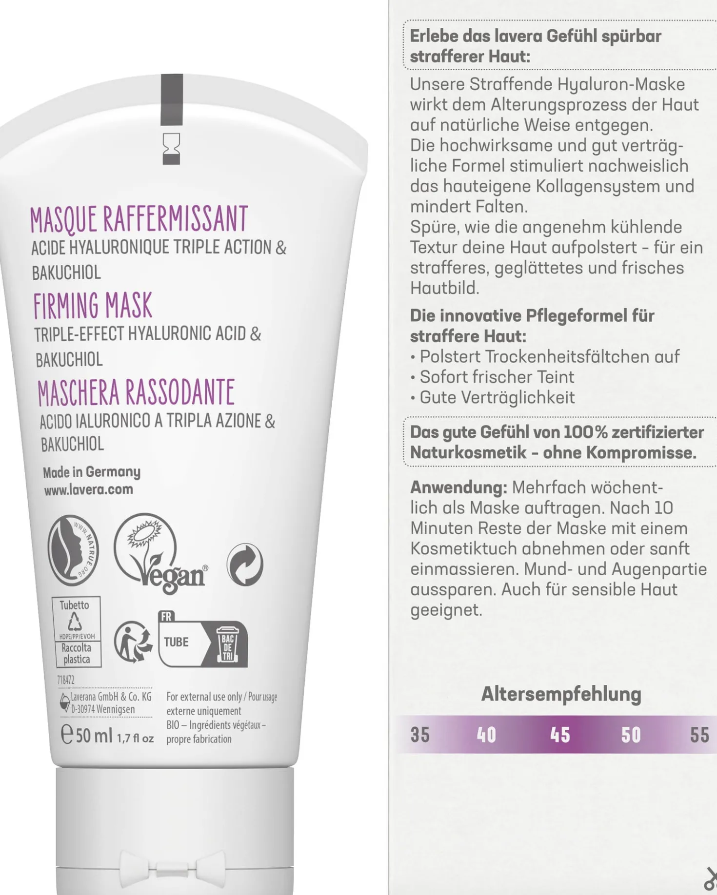 Maschera Rassodante all'Acido Ialuronico, 50 ml