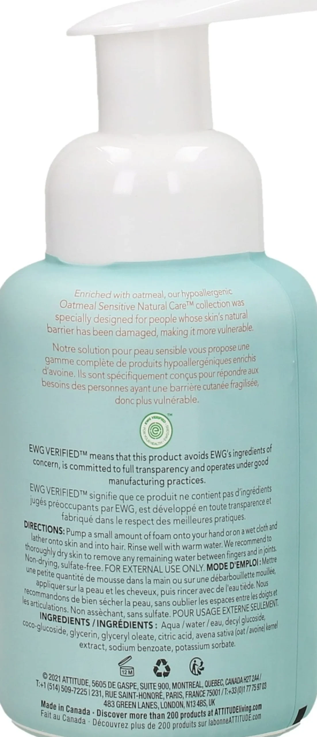 Oatmeal Sensitive Baby Hair & Body Foaming Wash, 250 ml