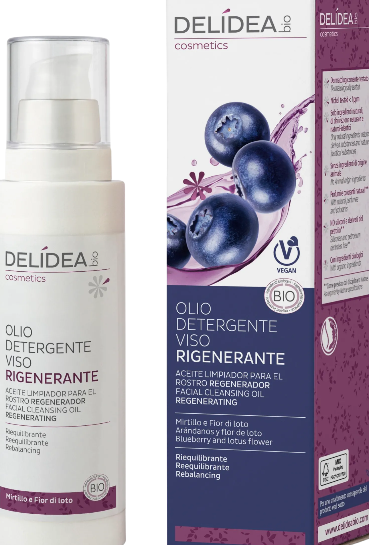 Olio Viso Detergente Rigenerante Mirtillo & Fiori di Loto, 150 ml