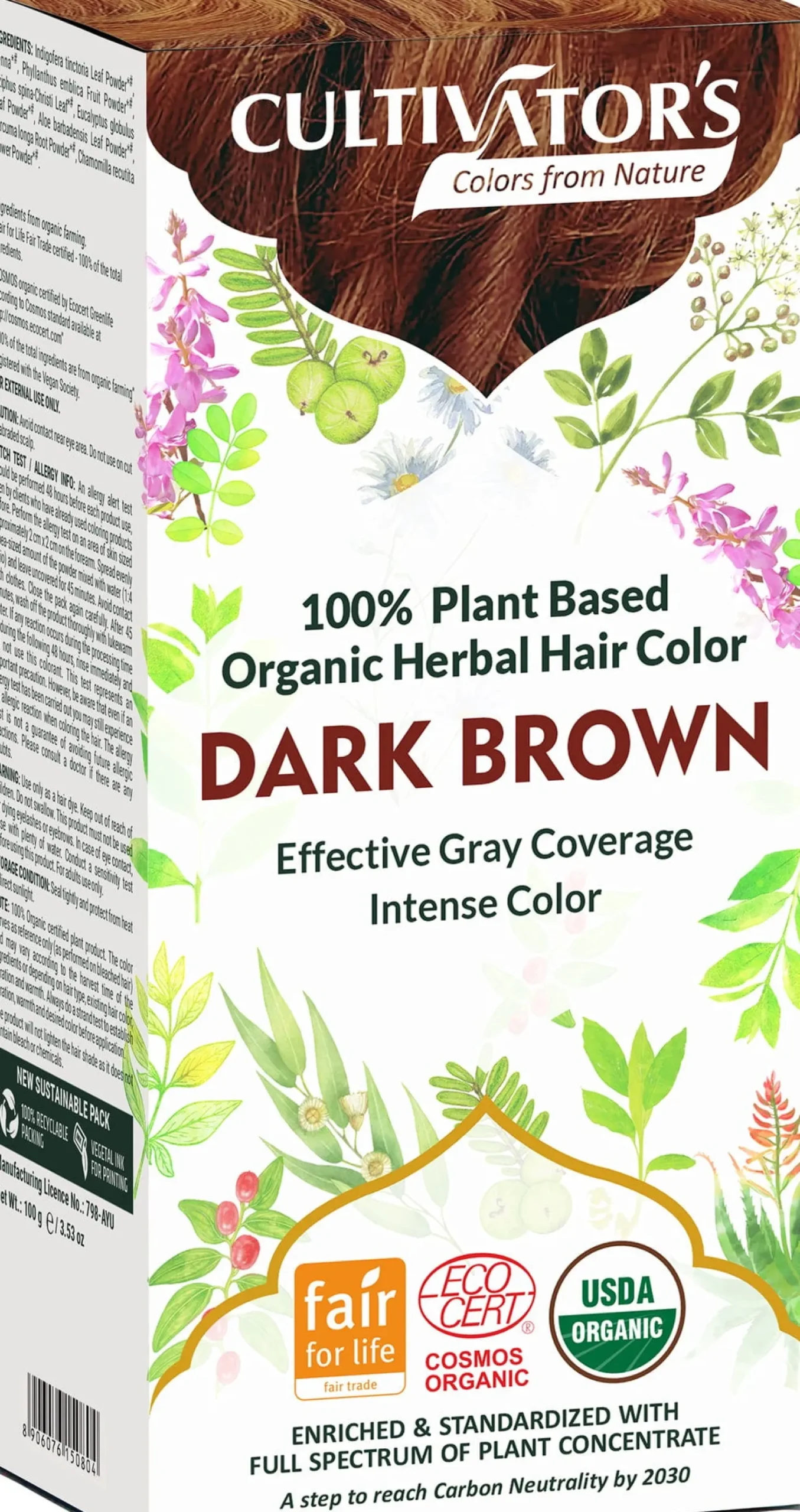 Organic Herbal Hair Color Dark Brown, 100 g