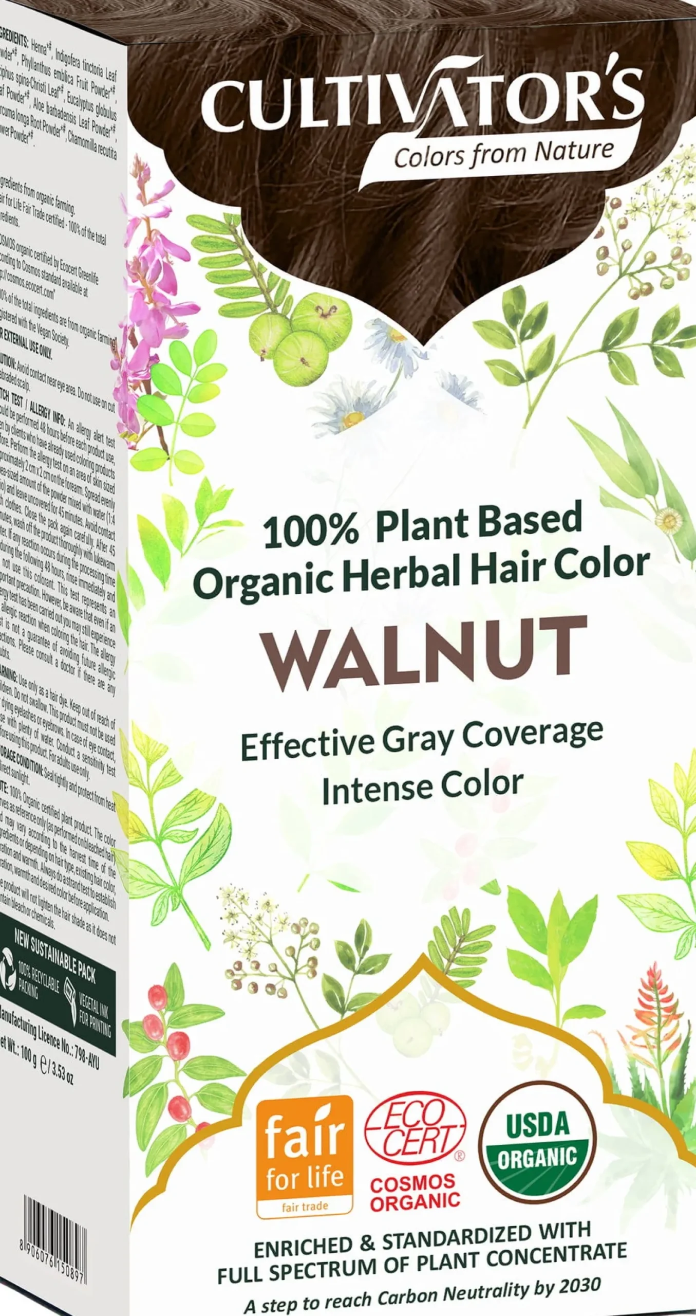 Organic Herbal Hair Color Walnut, 100 g