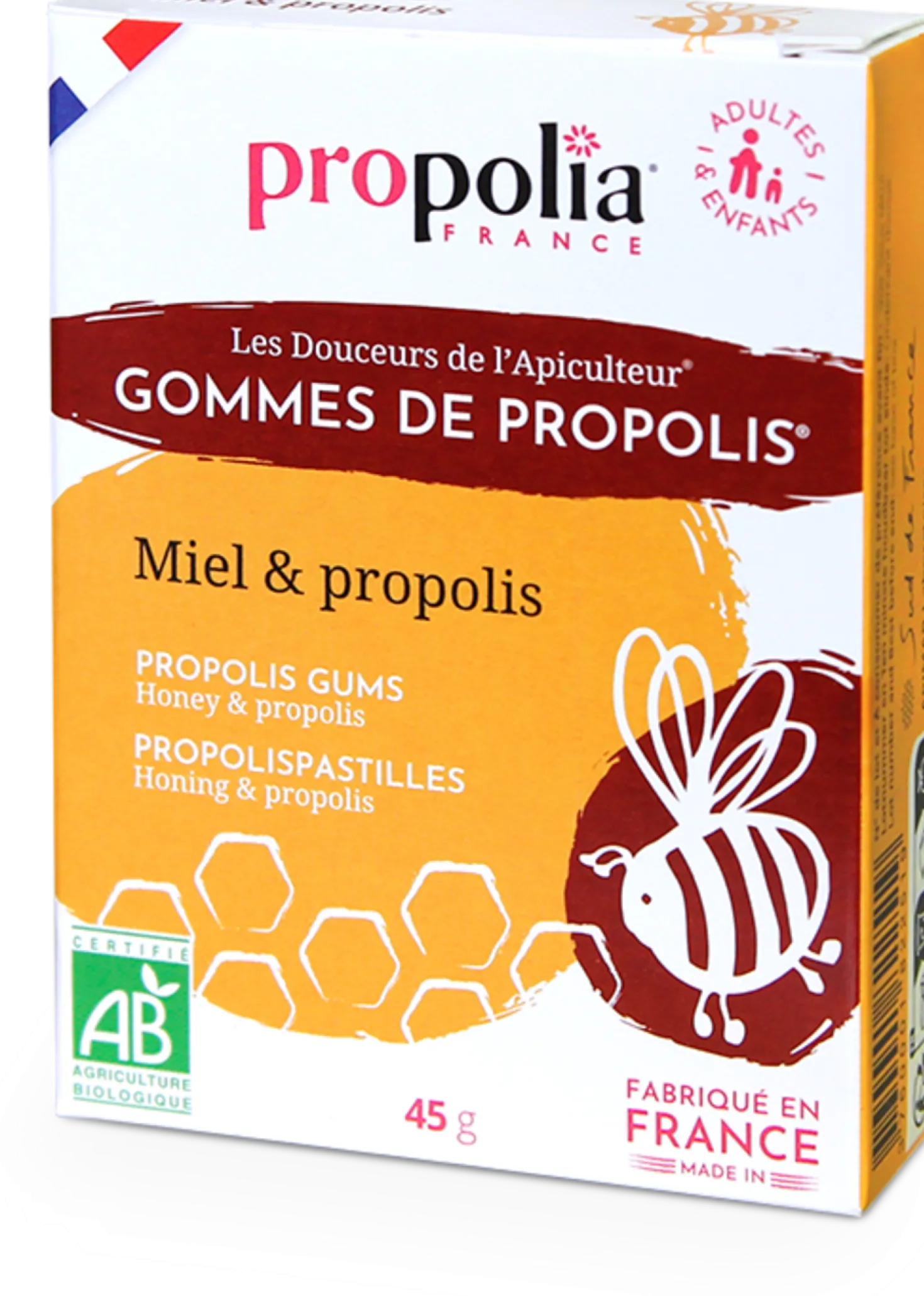 Organic Propolis Gums, Miele e propoli (45 g)