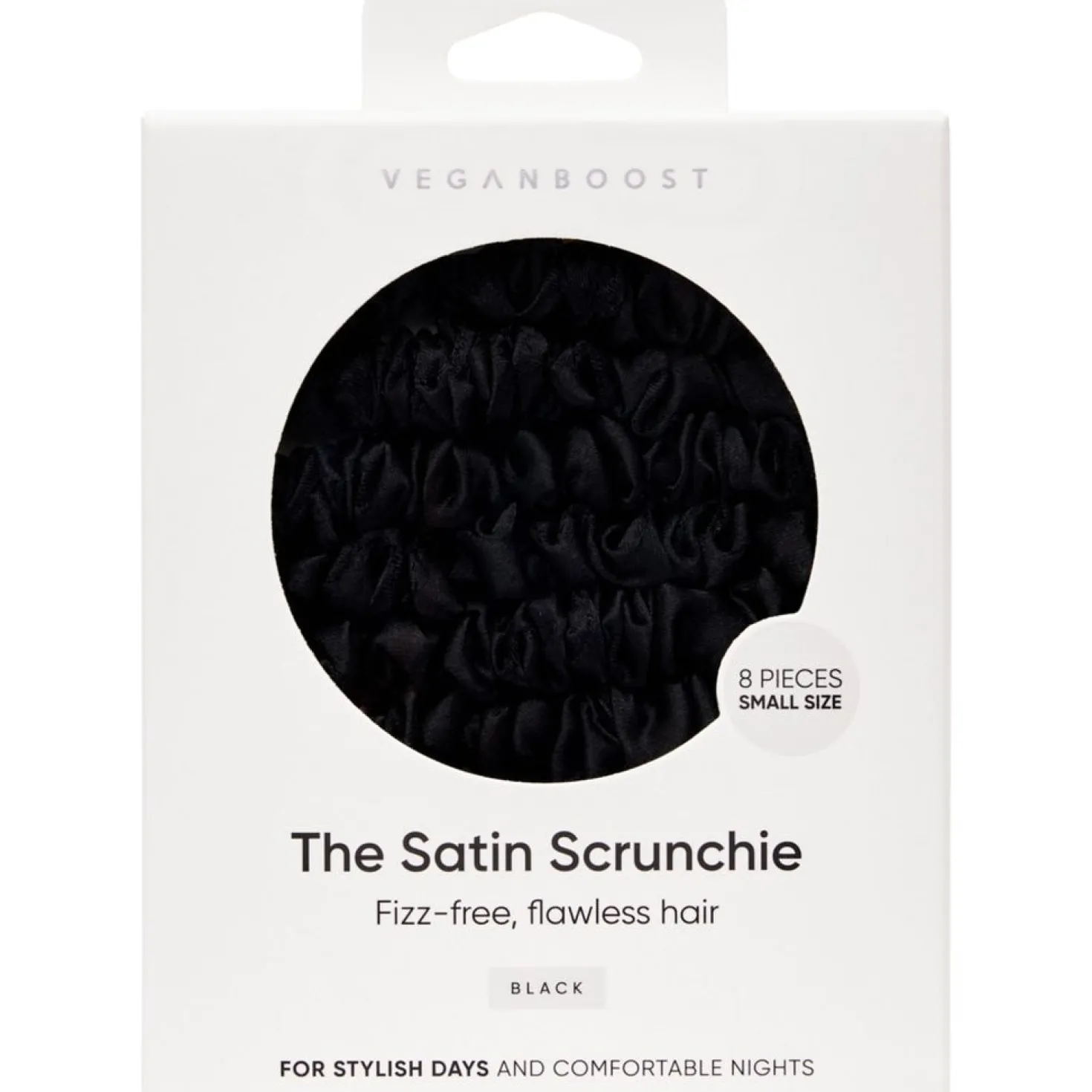 Scrunchie in Raso, Piccoli, Nero (8 pezzi)
