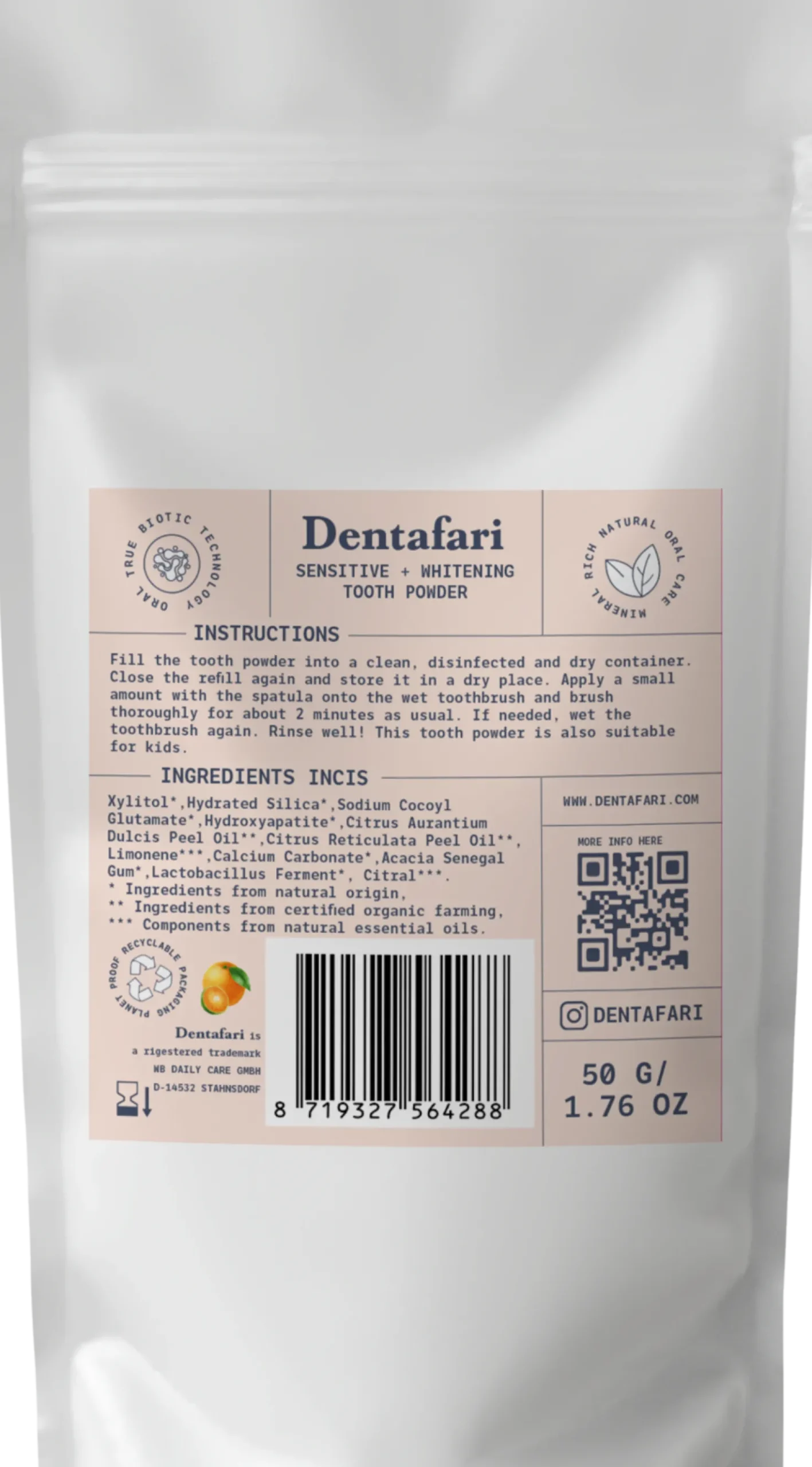 Sensitive & Whitening Tooth Powder Orange & Mandarin, 50 g