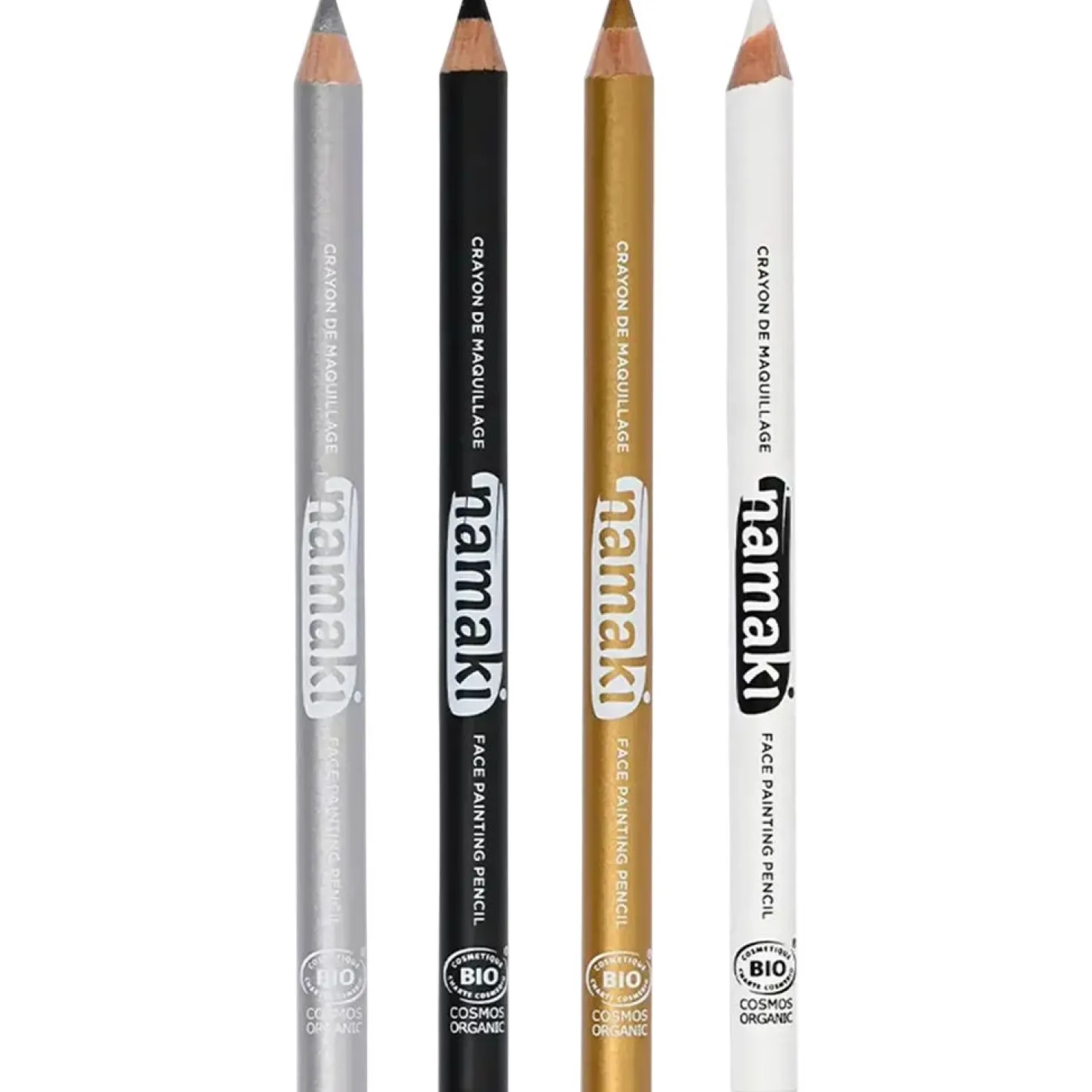 Set of 4 Face Painting Slim Pencils, Argento/Nero/Oro/Bianco