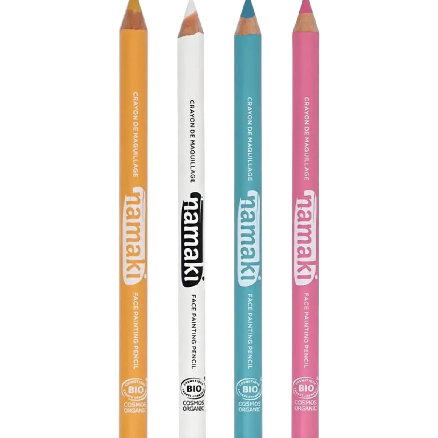 Set of 4 Face Painting Slim Pencils, Argento/Nero/Oro/Bianco