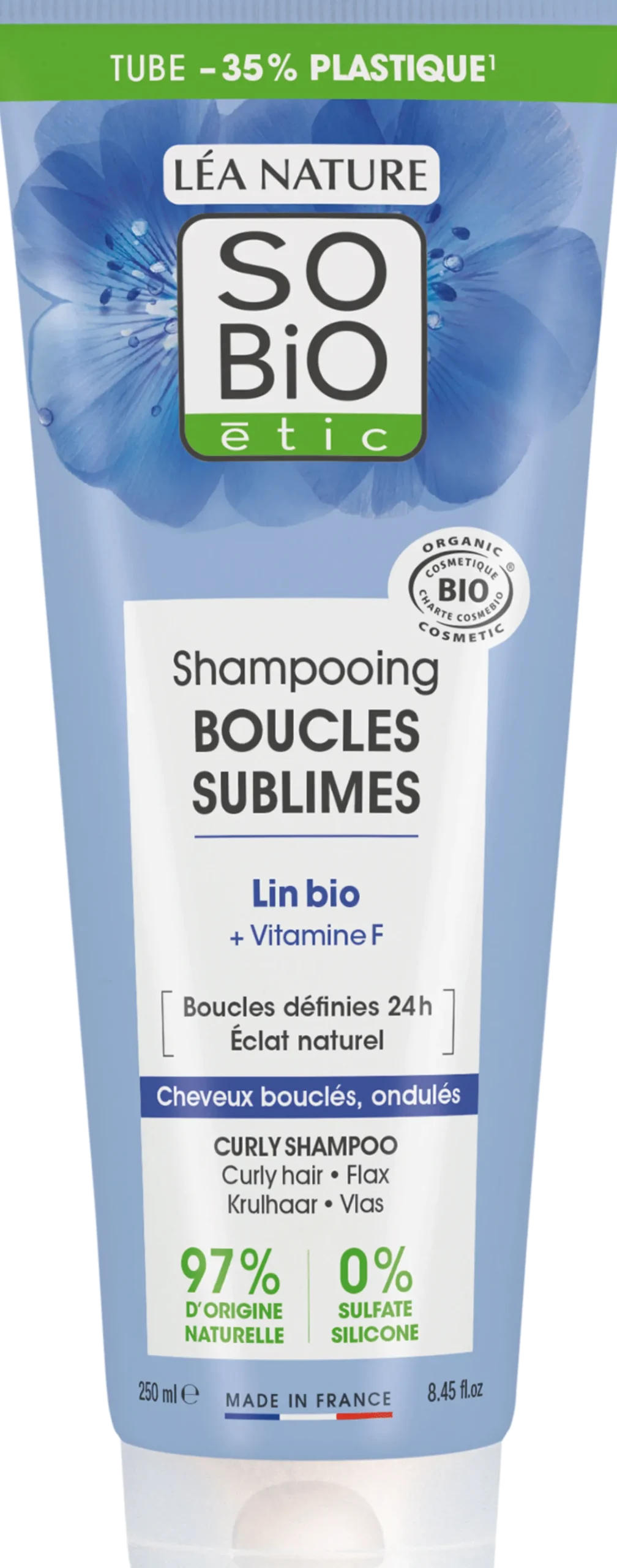 Shampoo per Capelli Ricci ai Semi di Lino Bio e Vitamina F, 250 ml