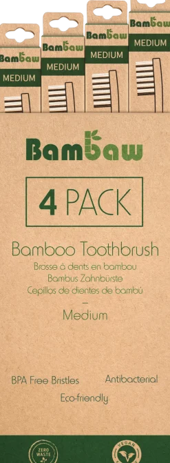 Spazzolino da Denti in Bambù - Medio, 4 pezzi