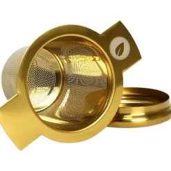 Tea Master - Filtro per il Tè con Coperchio/Base d'Appoggio, Gold